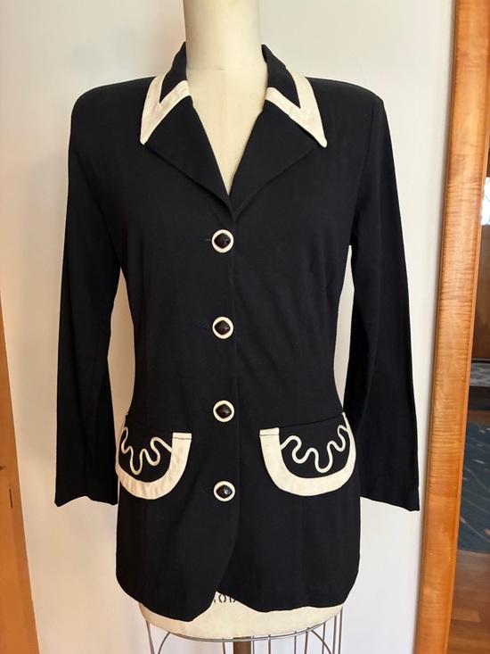 Jackets & Blazers - Pointed Lapel Black with White Contrast Faux Pocket Jacket Whimsical Detail MCM